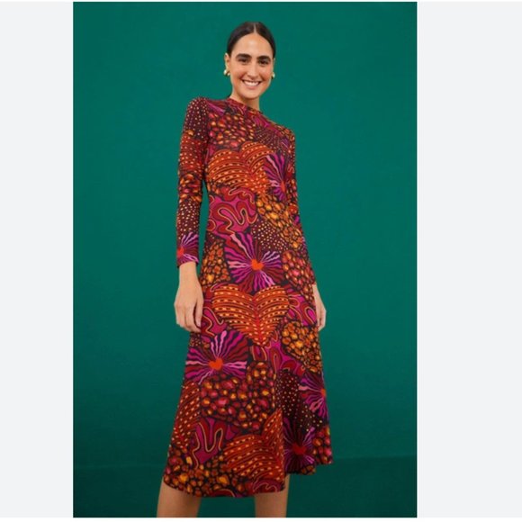 FARM Rio Dotted Forest Long Sleeve Jersey A-Line Dress - Picture 2 of 8